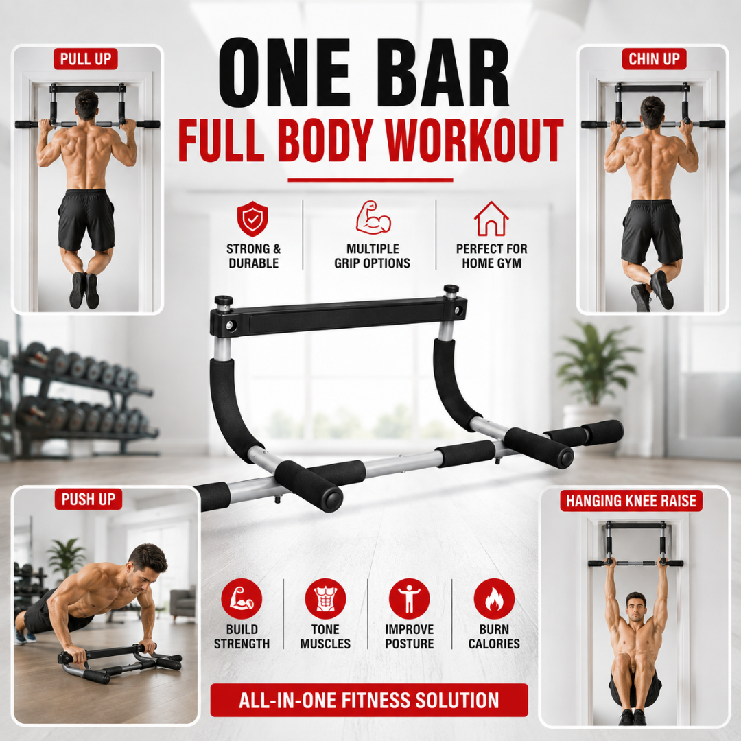 Portable Pull-Up Bar – Build Your Home Gym – No Drilling, 3 Grip Positions & Heavy Duty Steel – Train Anywhere, Get Stronger Daily – For Pull-Ups, Chin-Ups, Knee Raises & Push-Ups – Beginner to Advanced