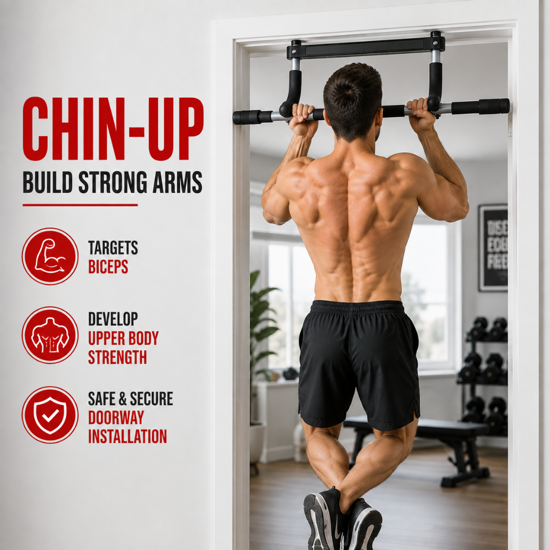 Portable Pull-Up Bar – Build Your Home Gym – No Drilling, 3 Grip Positions & Heavy Duty Steel – Train Anywhere, Get Stronger Daily – For Pull-Ups, Chin-Ups, Knee Raises & Push-Ups – Beginner to Advanced