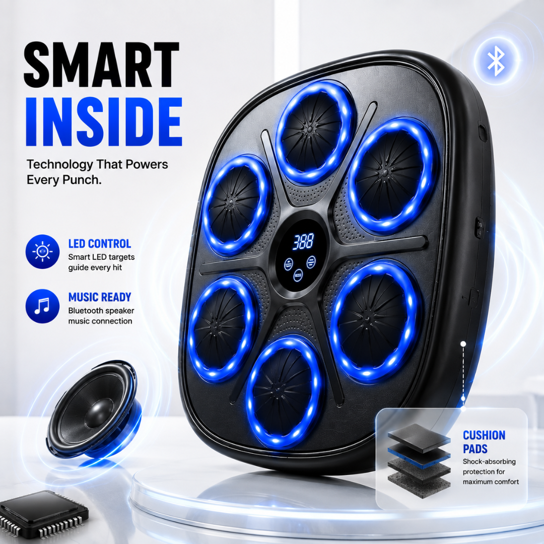 Music Boxing Machine with LED Light – Smart Interactive Boxing Trainer – Bluetooth Connectivity – Fun & Effective Fitness – Improves Reflexes, Reaction Time & Coordination