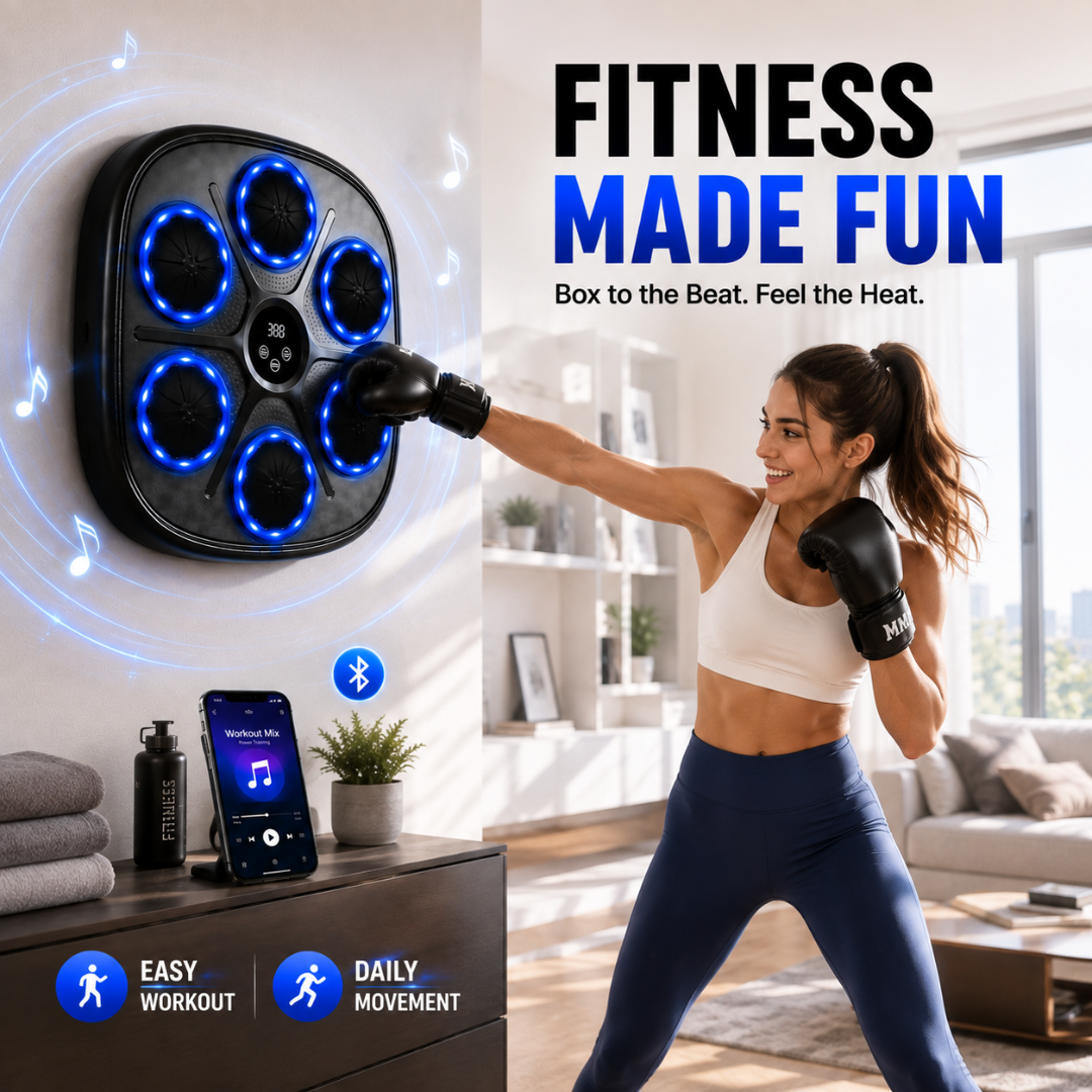 Music Boxing Machine with LED Light – Smart Interactive Boxing Trainer – Bluetooth Connectivity – Fun & Effective Fitness – Improves Reflexes, Reaction Time & Coordination