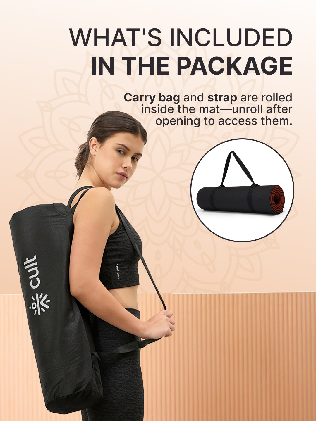 CULT Yoga Mat for Women & Men with Strap and Bag TPE Material 8mm Thickness Exercise Mat for Workout, Yoga, Fitness & Meditation Anti Tear, Anti Slip for Home & Gym Use