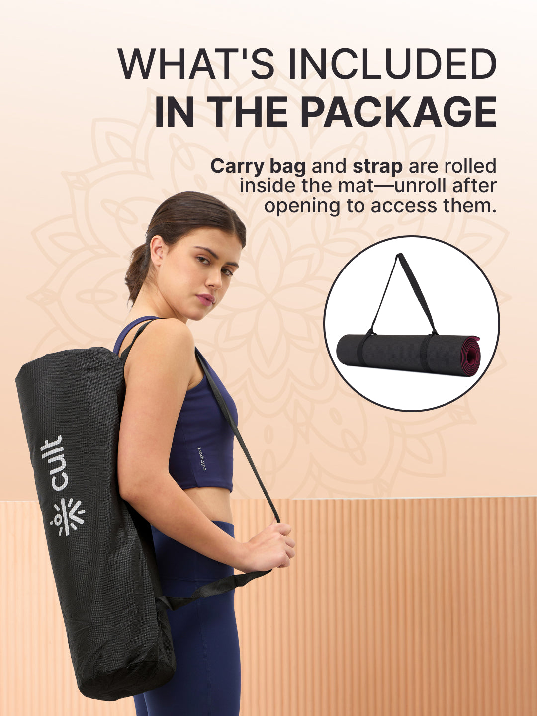 CULT TPE Yoga Mat 6mm with Carry Bag & Strap | Anti-Slip, Sweat Resistant, Lightweight & Durable Exercise Mat for Yoga, Pilates, Meditation & Home Workout   Purple Wine/Black