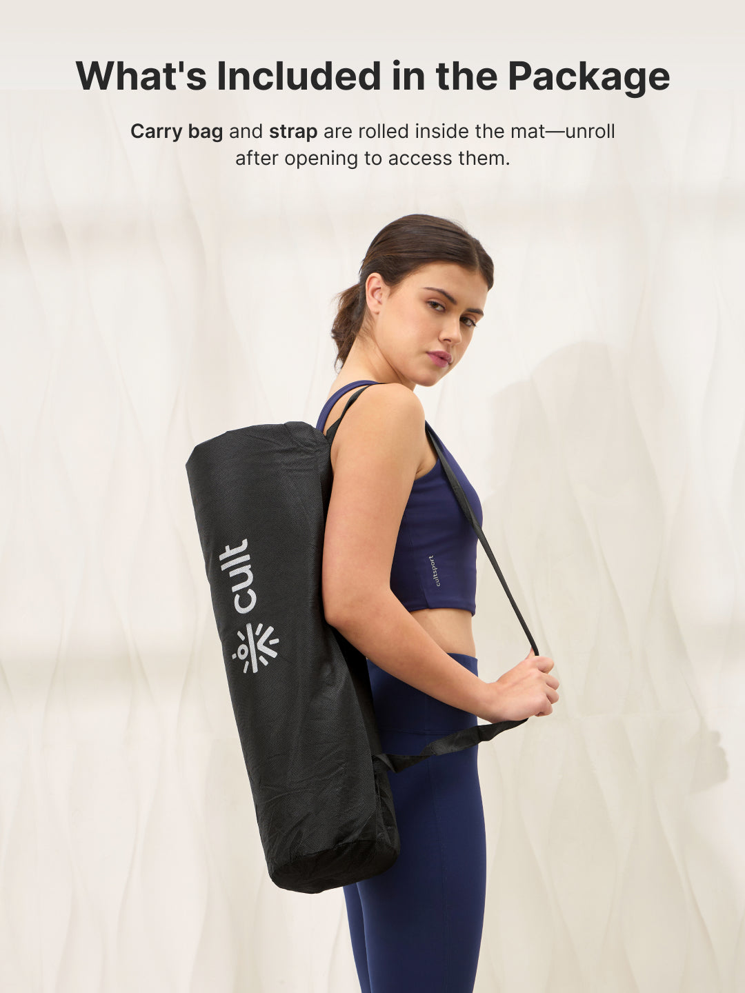 Cult TPE Yoga Mat 6mm with Carry Bag and Strap Non-Toxic Latex-Free; Anti-Slip; Extra-Thick Cushioning; Tear-Resistant; Travel Strap - Beige Pink