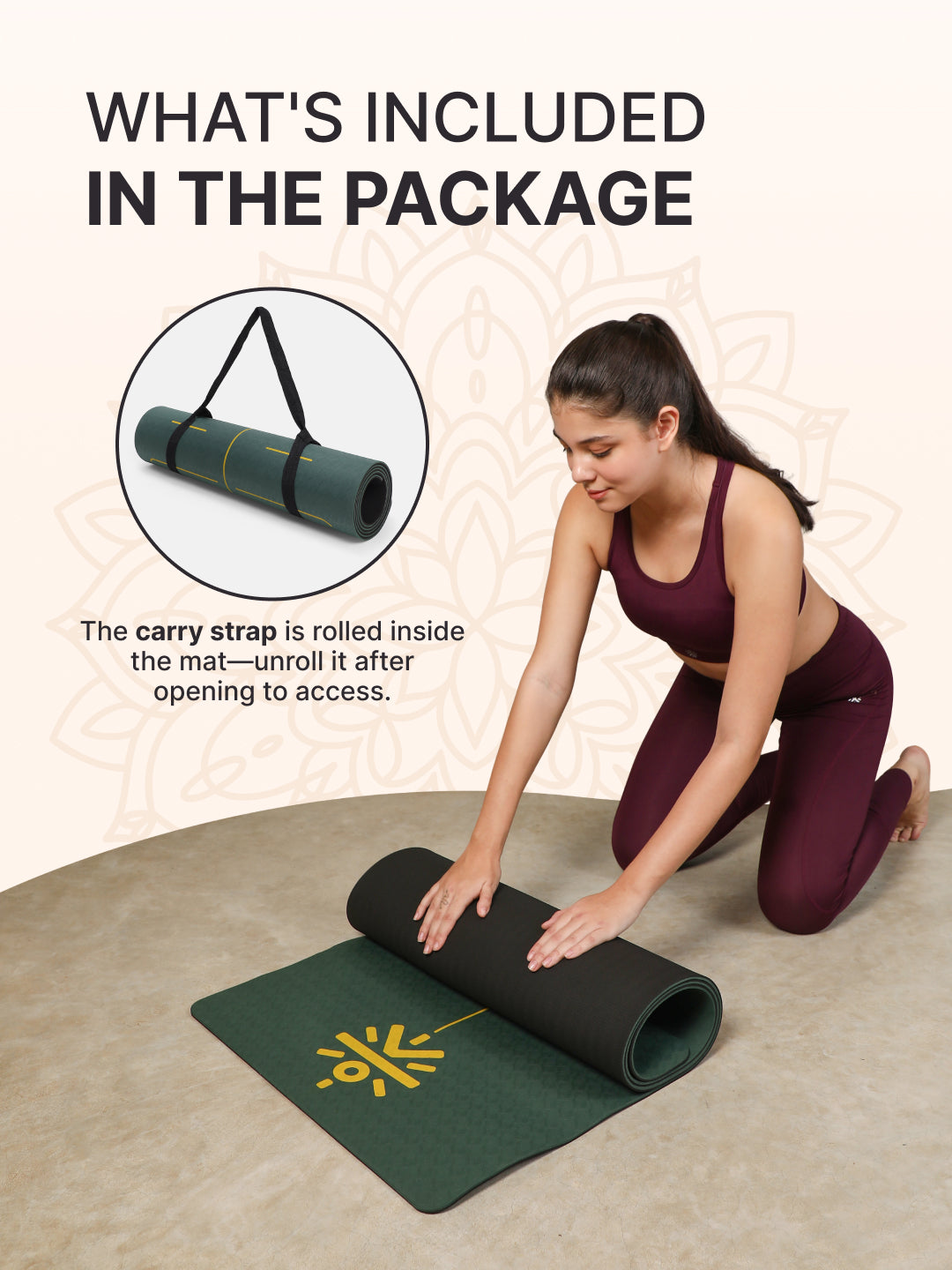 CULT Premium TPE Yoga Mat with Alignment Marks   6mm Thick Non-Slip Exercise & Pilates Mat for Men & Women, Eco-Friendly, Sweat-Resistant with Carry Strap   Green