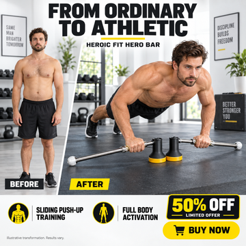 Heroic Fit Hero Bar – Sliding Push-Up Trainer – Full Body Workout, Build Strength & Core – Multiple Grip Positions, Portable Home Gym – Target Chest, Triceps, Shoulders & Core