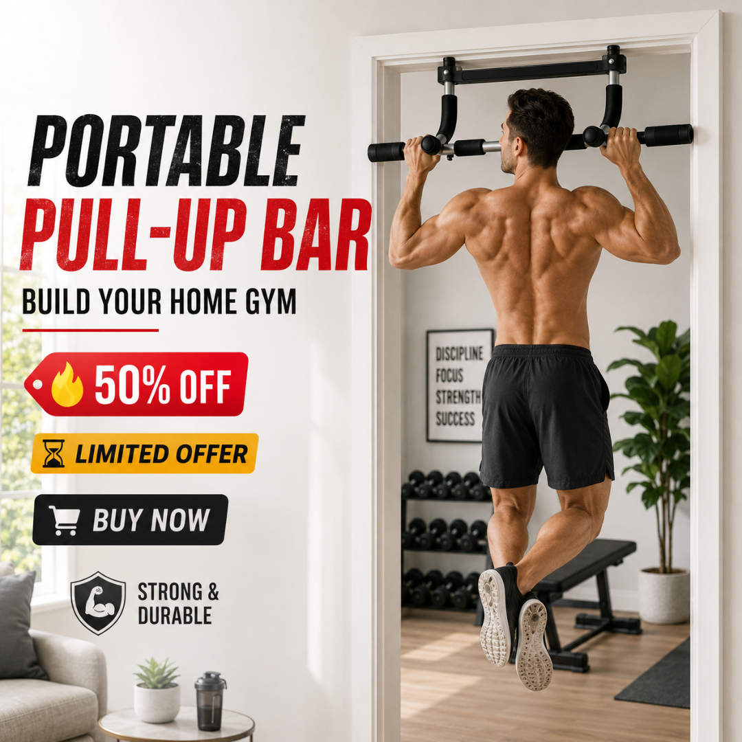 Portable Pull-Up Bar – Build Your Home Gym – No Drilling, 3 Grip Positions & Heavy Duty Steel – Train Anywhere, Get Stronger Daily – For Pull-Ups, Chin-Ups, Knee Raises & Push-Ups – Beginner to Advanced