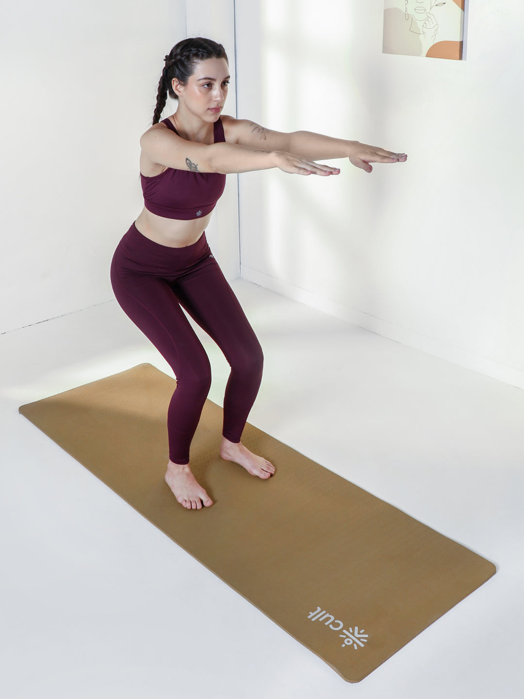 CULT Ultra Cushioned 8mm TPE Yoga & Pilates Mat   Eco-Friendly, Skin-Friendly, Anti-Skid, Tear-Resistant, Lightweight & Portable with Carry Strap and Bag   Ideal for Home, Gym & Outdoor Workouts - Brown