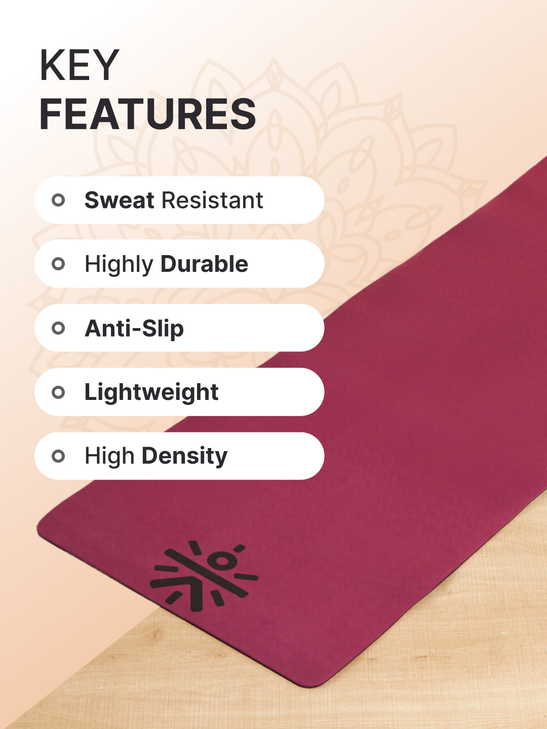 CULT TPE Yoga Mat 6mm with Carry Bag & Strap | Anti-Slip, Sweat Resistant, Lightweight & Durable Exercise Mat for Yoga, Pilates, Meditation & Home Workout   Purple Wine/Black