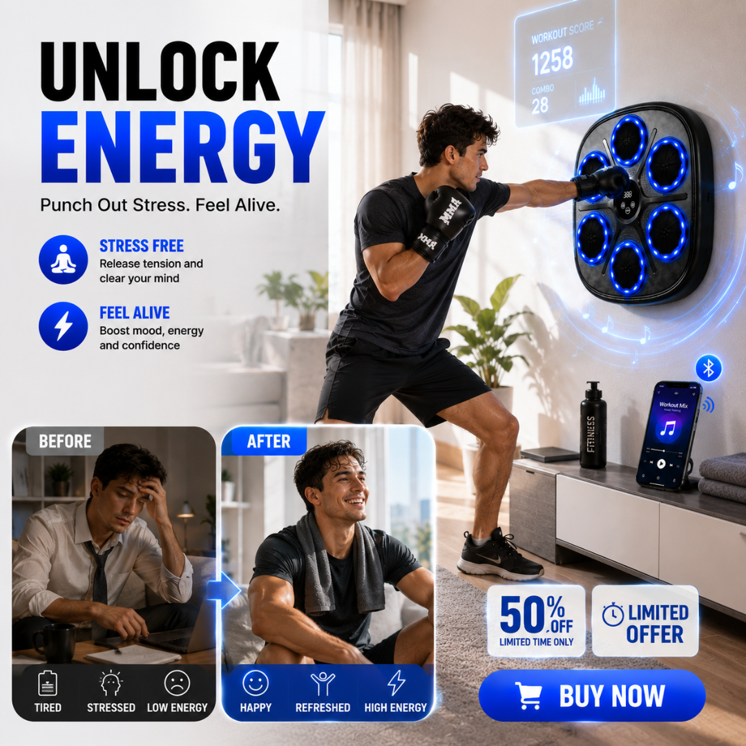 Music Boxing Machine with LED Light – Smart Interactive Boxing Trainer – Bluetooth Connectivity – Fun & Effective Fitness – Improves Reflexes, Reaction Time & Coordination