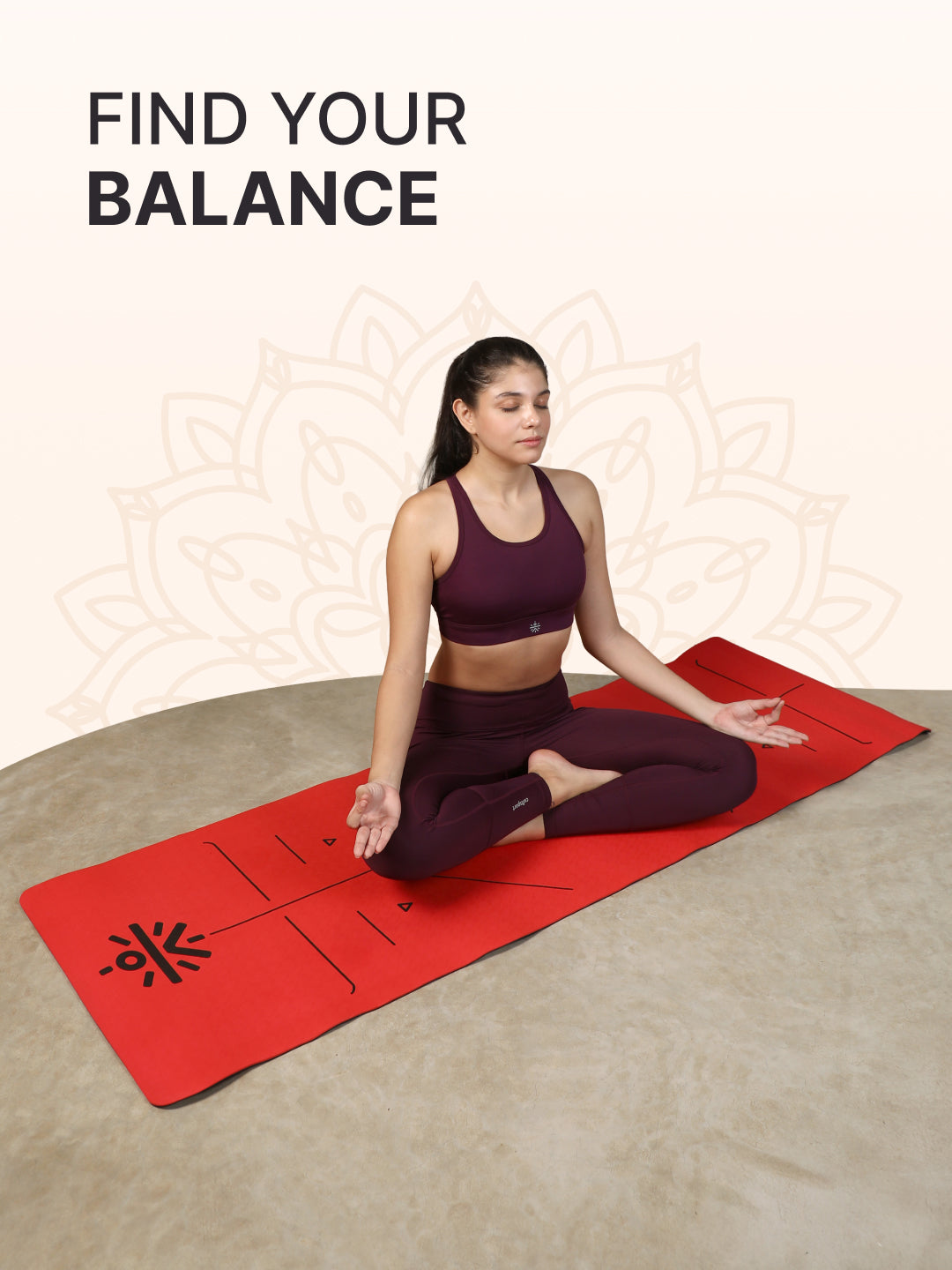 CULT Premium TPE Yoga Mat with Alignment Marks   6mm Thick Non-Slip Exercise & Pilates Mat for Men & Women, Eco-Friendly, Sweat-Resistant with Carry Strap - Red