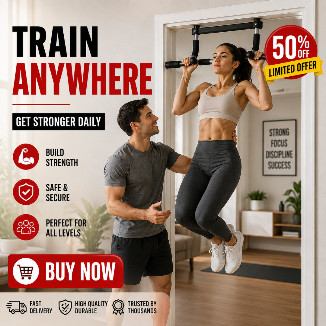 Portable Pull-Up Bar – Build Your Home Gym – No Drilling, 3 Grip Positions & Heavy Duty Steel – Train Anywhere, Get Stronger Daily – For Pull-Ups, Chin-Ups, Knee Raises & Push-Ups – Beginner to Advanced