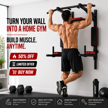 OneTwoFit Multifunctional Wall Mounted Pull Up Bar - Heavy Duty Steel, Multi-Grip Positions & Space Saving Design – Build Strength, Transform Your Body – Target Back, Chest, Arms, Shoulders & Abs