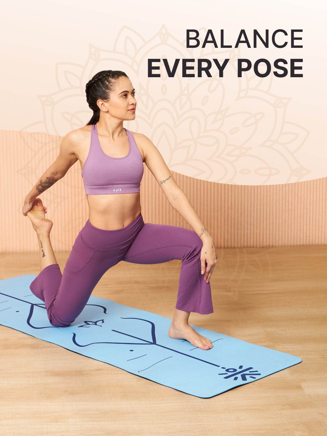 Cult TPE Yoga Mat 6mm   Non-Toxic, Latex-Free, Eco-Friendly, Tear-Resistant, Non-Slip Exercise Mat with Extra Cushioning , Carry Strap and Bag   Ideal for Yoga, Pilates, Meditation & Fitness - Blue with Alignment Marking