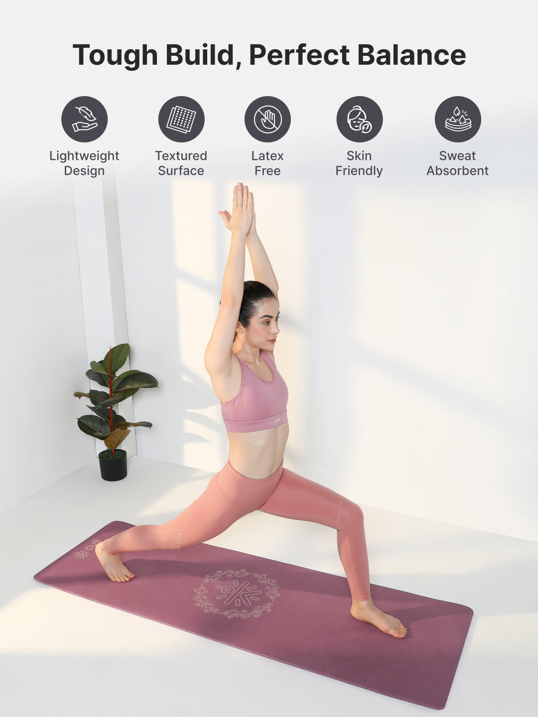 CULT TPE Yoga Mat 10mm Extra Thick with Carry Strap and Bag   Non-Toxic, Latex-Free, Anti-Slip, Tear-Resistant & Lightweight   Superior Cushioning for Joint Support, Ideal for Yoga, Pilates, Meditation & Home Workouts - Maroon