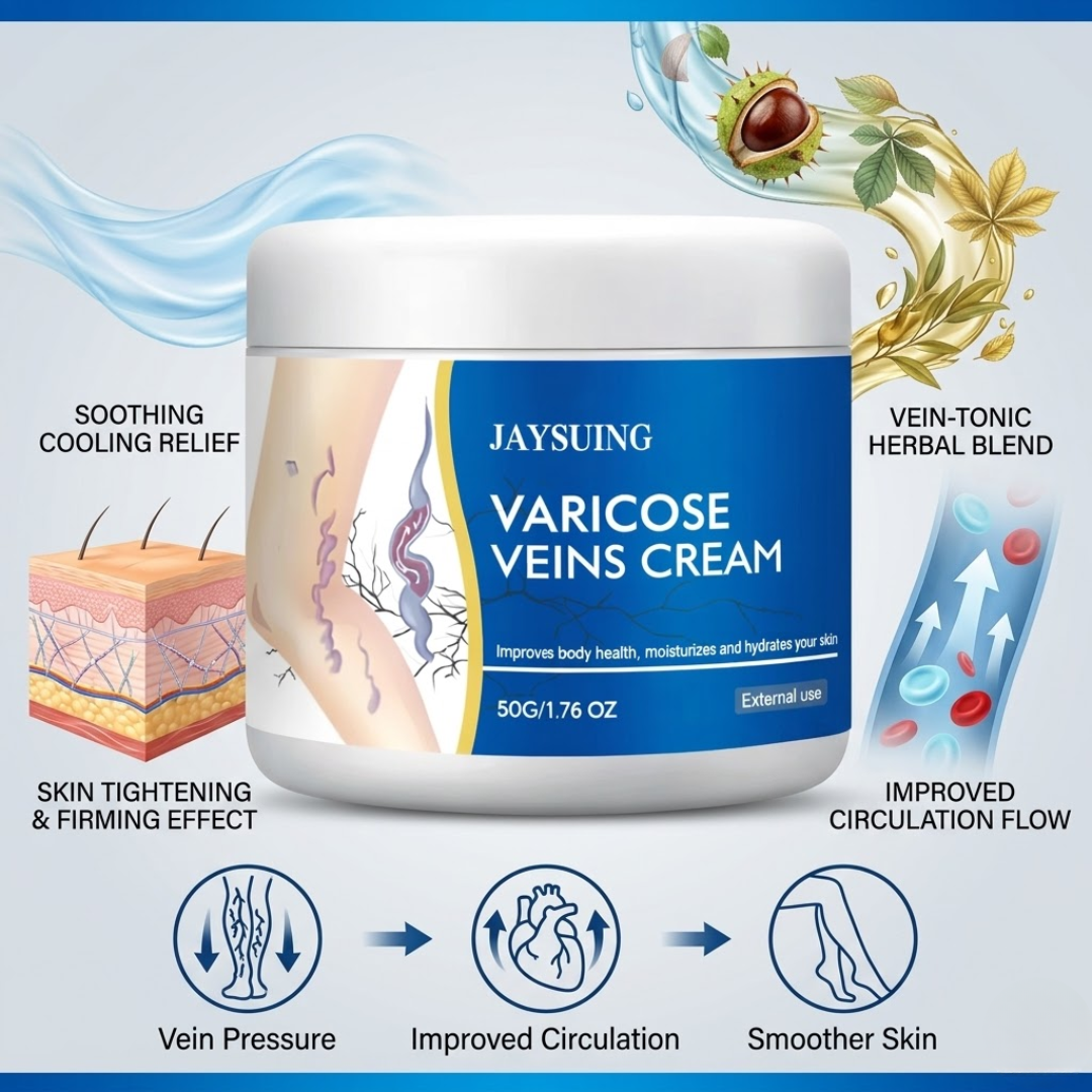 JAYSUING Varicose Veins Relief Cream – Horse Chestnut Extract + Herbal Vein-Tonic Blend – 50% OFF – Reduces Swelling & Fatigue, Improves Circulation, Tightens & Firms Skin