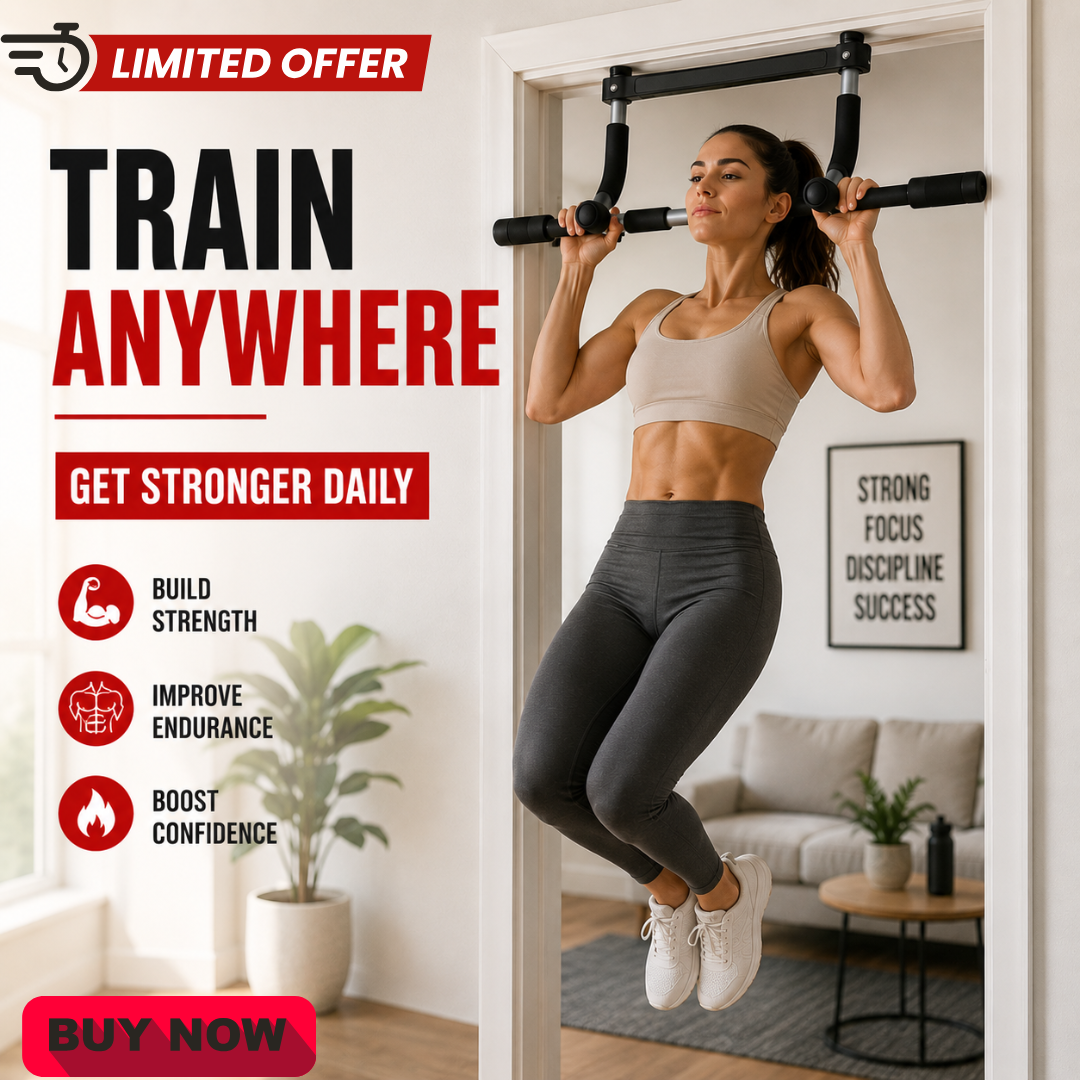 Portable Pull-Up Bar – Build Your Home Gym – No Drilling, 3 Grip Positions & Heavy Duty Steel – Train Anywhere, Get Stronger Daily – For Pull-Ups, Chin-Ups, Knee Raises & Push-Ups – Beginner to Advanced