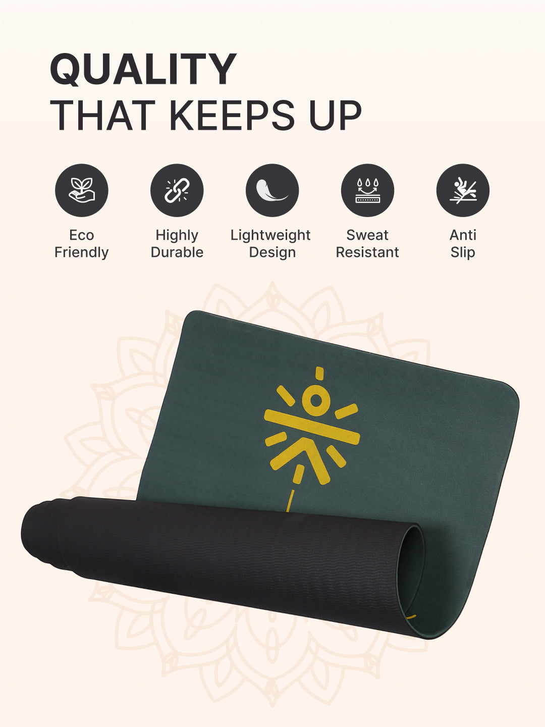CULT Premium TPE Yoga Mat with Alignment Marks   6mm Thick Non-Slip Exercise & Pilates Mat for Men & Women, Eco-Friendly, Sweat-Resistant with Carry Strap   Green