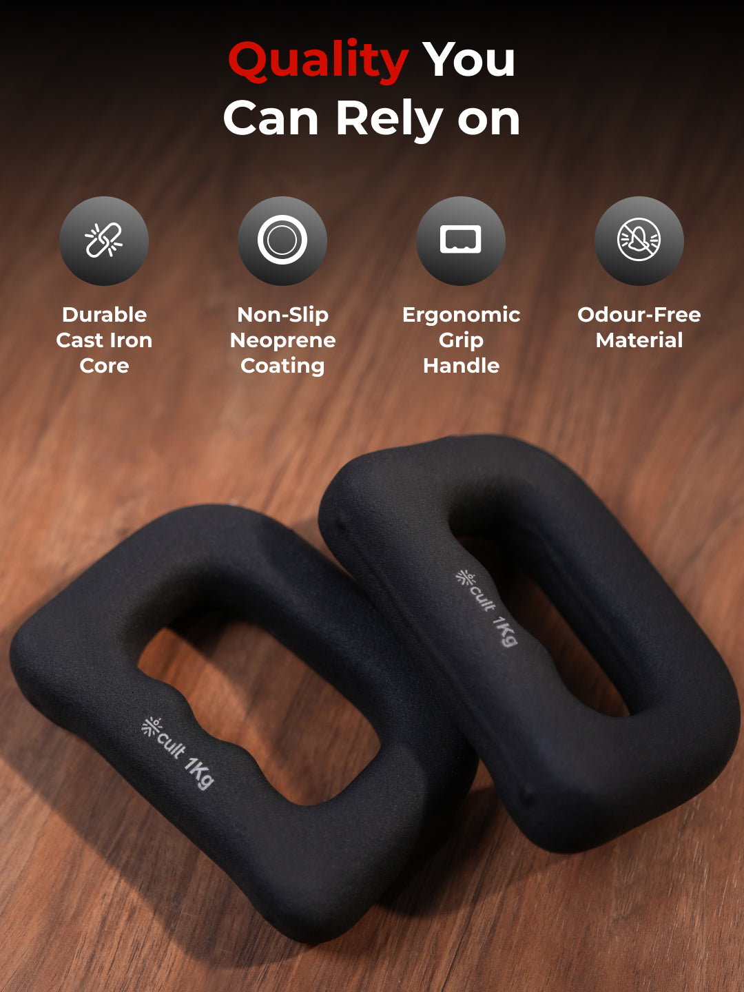 Cult UniFlex 1Kg x 2 Neoprene Hand Dumbbells | Anti-Slip Weights for Aerobics & Home Workouts