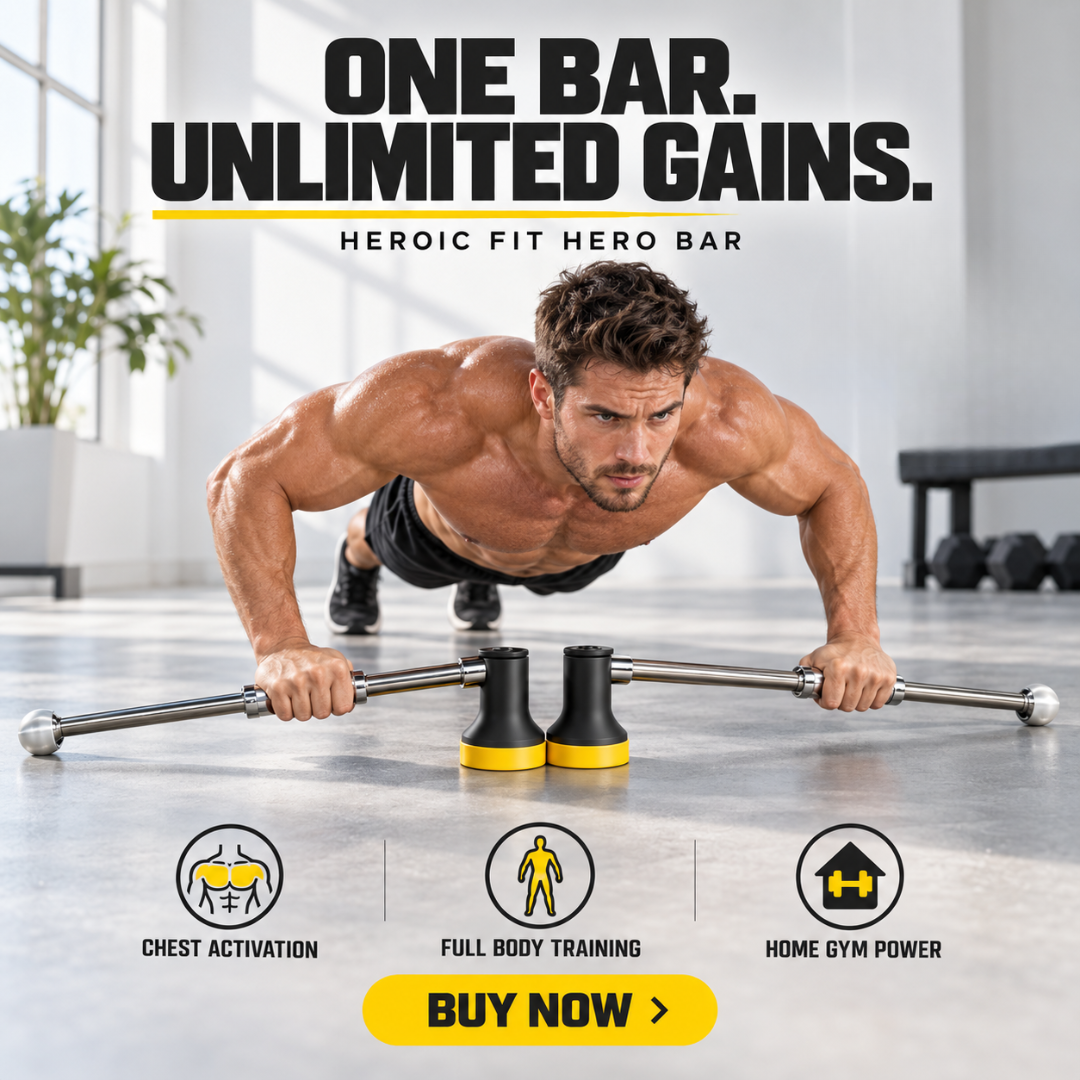 Heroic Fit Hero Bar – Sliding Push-Up Trainer – Full Body Workout, Build Strength & Core – Multiple Grip Positions, Portable Home Gym – Target Chest, Triceps, Shoulders & Core