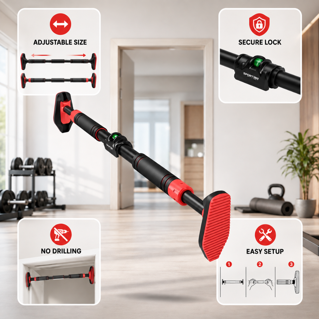 Heavy-Duty Adjustable Doorway Pull-Up Bar – Sculpt Your Upper Body from Home – Supports 150kg, No Drilling – Multi-Grip, Anti-Loosen Lock – Easy Installation – For Home & Gym – Build Muscle, Strength & Definition