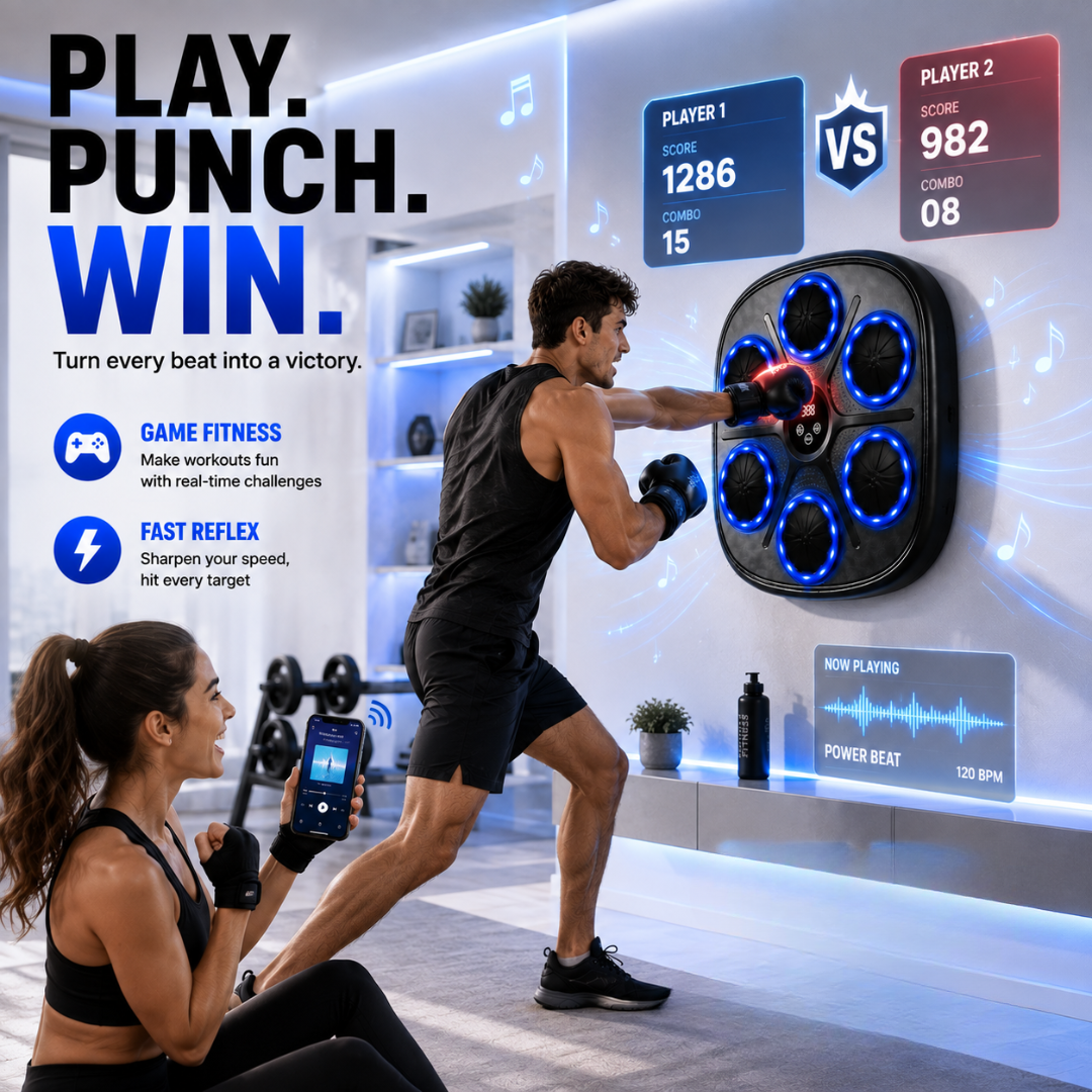 Music Boxing Machine with LED Light – Smart Interactive Boxing Trainer – Bluetooth Connectivity – Fun & Effective Fitness – Improves Reflexes, Reaction Time & Coordination