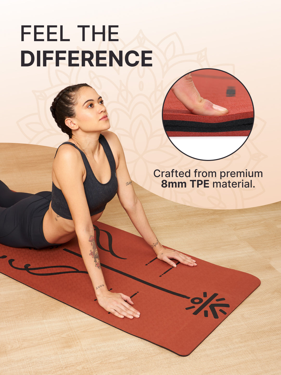 CULT Yoga Mat for Women & Men with Strap and Bag TPE Material 8mm Thickness Exercise Mat for Workout, Yoga, Fitness & Meditation Anti Tear, Anti Slip for Home & Gym Use