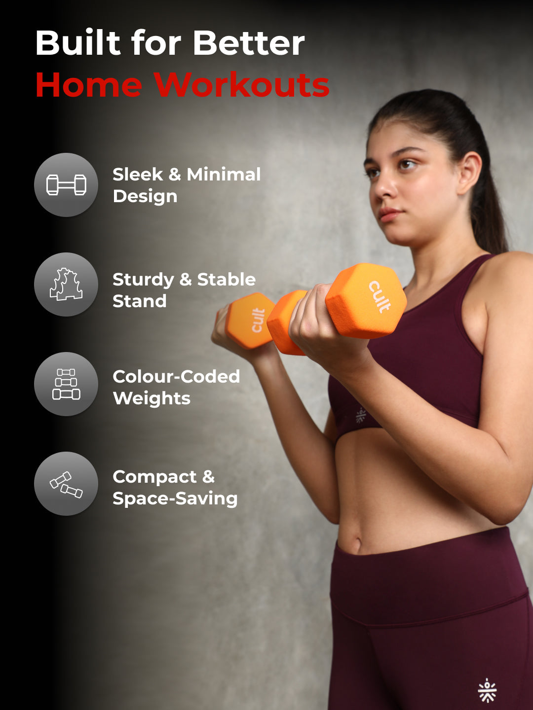 Cult Neoprene Dumbbells Combo for Home Gym Exercise (1kg + 3kg + 4kg Set) 16kg | Dumbbells with Rack