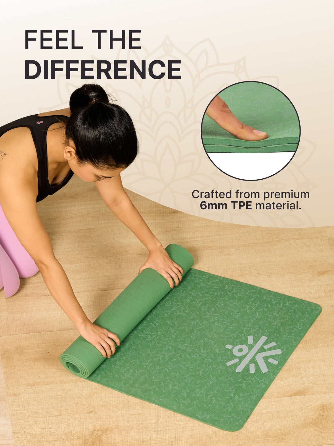 CULT TPE Yoga Mat 6mm with Carry Bag & Strap   Eco-Friendly, Non-Slip, Lightweight & Durable Exercise Mat for Yoga, Pilates, Meditation & Home Workouts   Olive