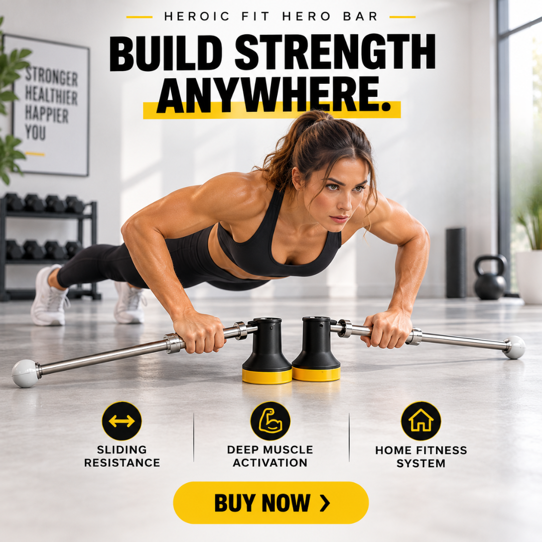 Heroic Fit Hero Bar – Sliding Push-Up Trainer – Full Body Workout, Build Strength & Core – Multiple Grip Positions, Portable Home Gym – Target Chest, Triceps, Shoulders & Core