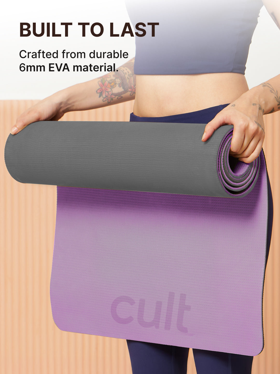 CULT EVA Yoga Mat 6mm with Carry Strap   Dual Color Lavender, Anti-Slip, Lightweight & Durable Exercise Mat for Yoga, Pilates, Meditation, Gym & Home Workouts