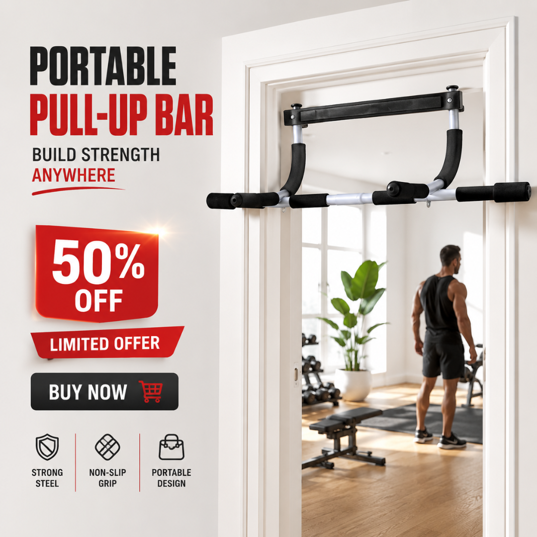 Portable Pull-Up Bar – Build Your Home Gym – No Drilling, 3 Grip Positions & Heavy Duty Steel – Train Anywhere, Get Stronger Daily – For Pull-Ups, Chin-Ups, Knee Raises & Push-Ups – Beginner to Advanced
