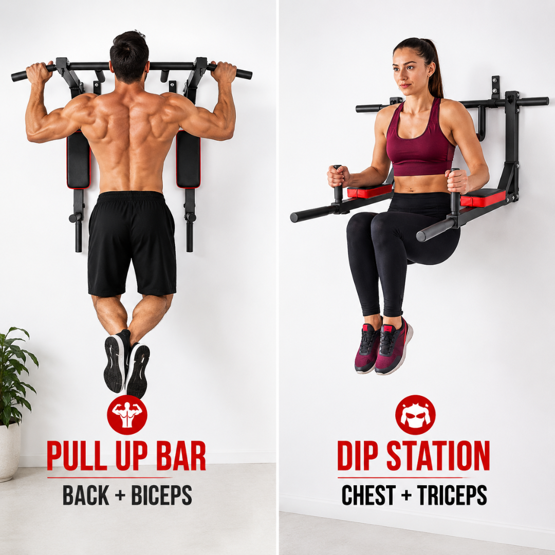 OneTwoFit Multifunctional Wall Mounted Pull Up Bar - Heavy Duty Steel, Multi-Grip Positions & Space Saving Design – Build Strength, Transform Your Body – Target Back, Chest, Arms, Shoulders & Abs