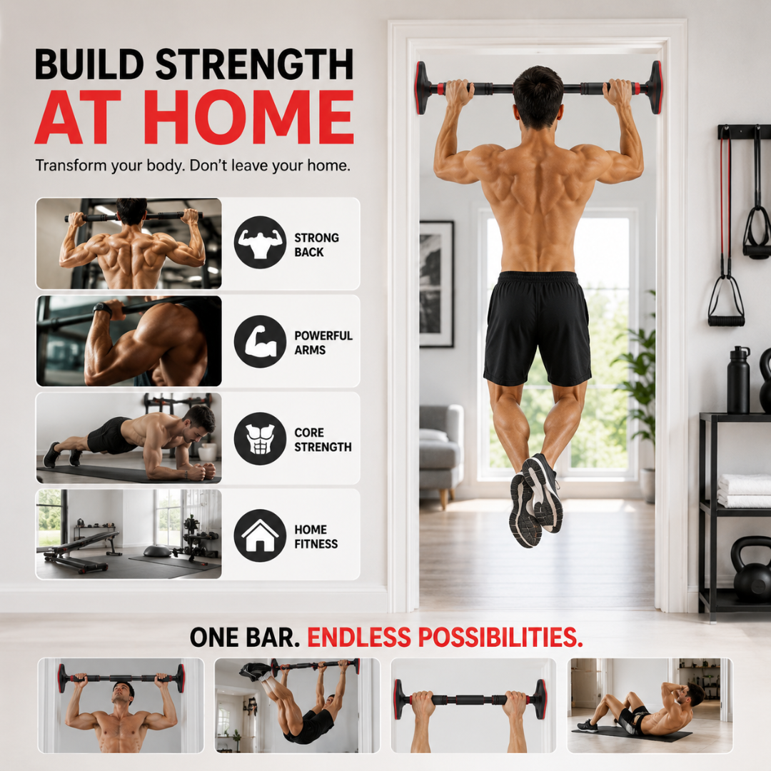 Heavy-Duty Adjustable Doorway Pull-Up Bar – Sculpt Your Upper Body from Home – Supports 150kg, No Drilling – Multi-Grip, Anti-Loosen Lock – Easy Installation – For Home & Gym – Build Muscle, Strength & Definition