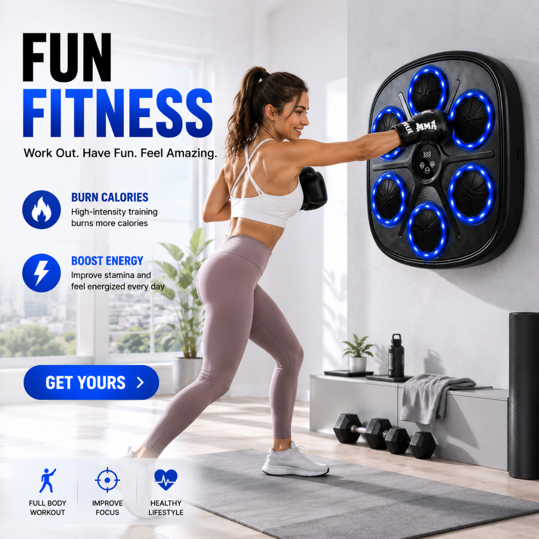 Music Boxing Machine with LED Light – Smart Interactive Boxing Trainer – Bluetooth Connectivity – Fun & Effective Fitness – Improves Reflexes, Reaction Time & Coordination