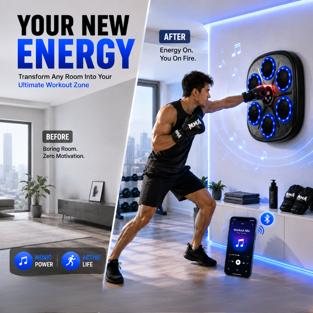 Music Boxing Machine with LED Light – Smart Interactive Boxing Trainer – Bluetooth Connectivity – Fun & Effective Fitness – Improves Reflexes, Reaction Time & Coordination