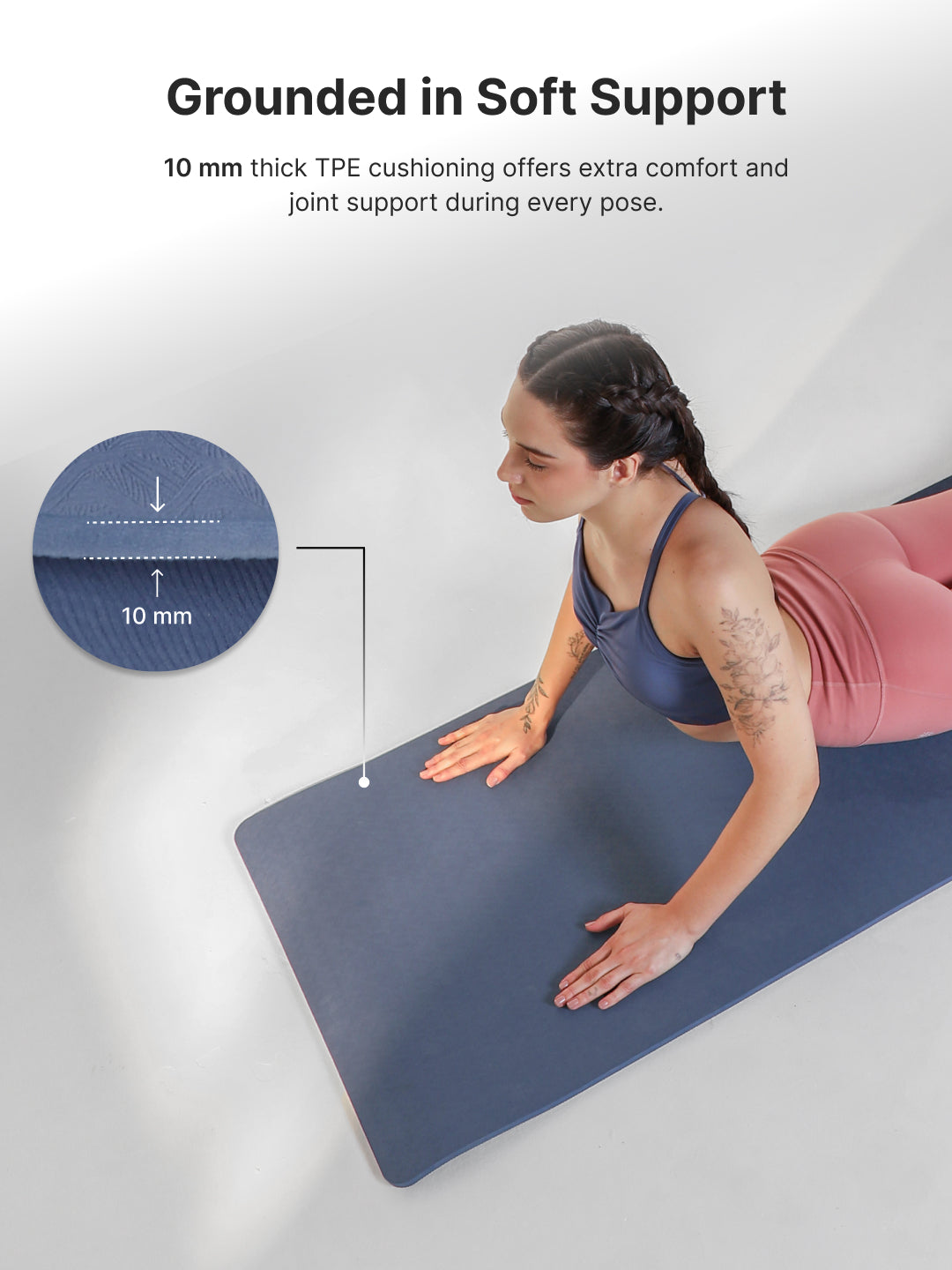 CULT TPE Yoga Mat 10mm Extra Thick with Carry Strap and Bag  Non-Toxic, Latex-Free, Anti-Slip, Tear-Resistant & Lightweight   Superior Cushioning for Joint Support, Meditation & Home Workouts- Navy