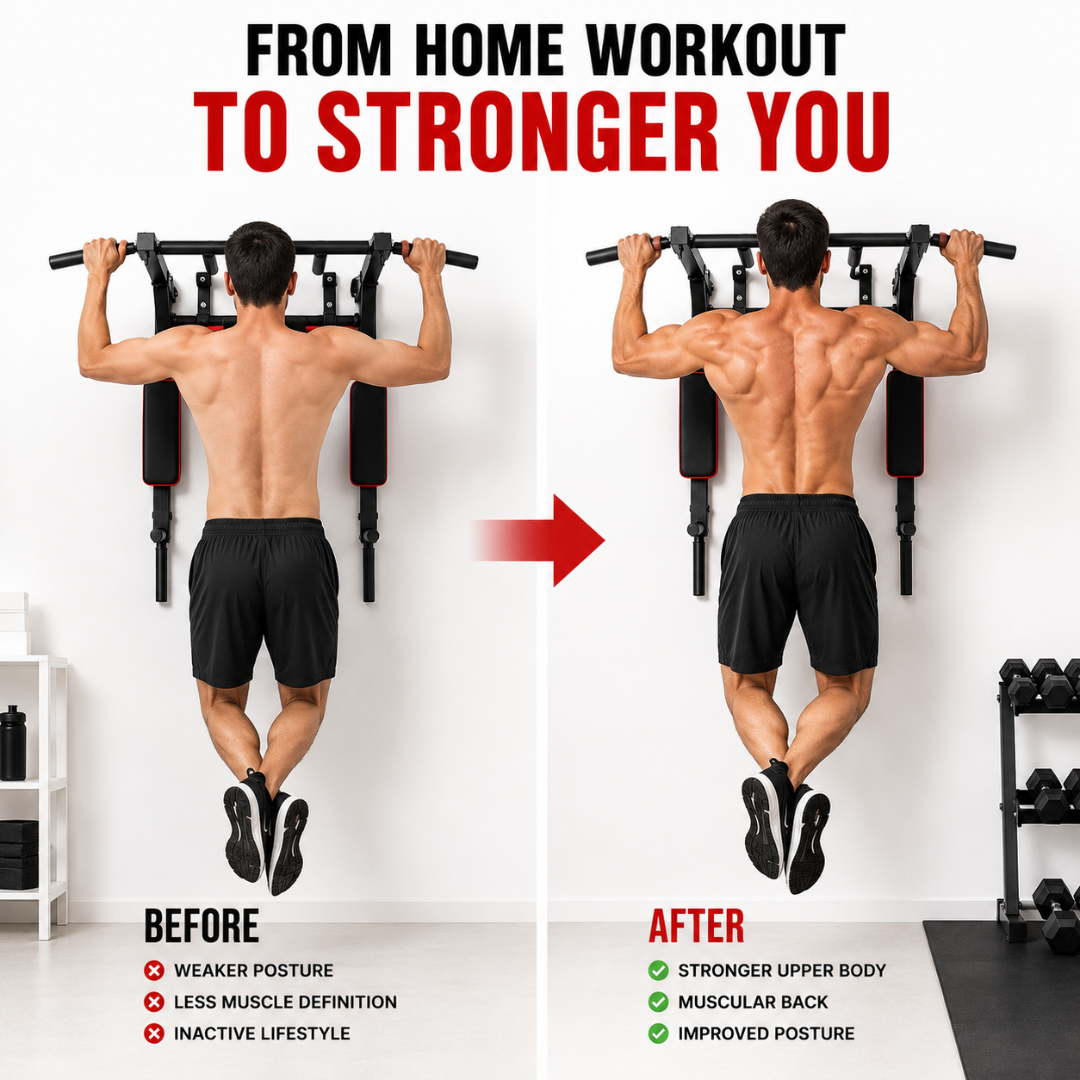 OneTwoFit Multifunctional Wall Mounted Pull Up Bar - Heavy Duty Steel, Multi-Grip Positions & Space Saving Design – Build Strength, Transform Your Body – Target Back, Chest, Arms, Shoulders & Abs