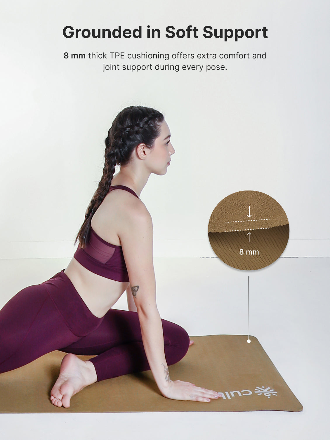 CULT Ultra Cushioned 8mm TPE Yoga & Pilates Mat   Eco-Friendly, Skin-Friendly, Anti-Skid, Tear-Resistant, Lightweight & Portable with Carry Strap and Bag   Ideal for Home, Gym & Outdoor Workouts - Brown