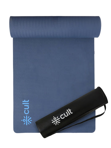 CULT TPE Yoga Mat 10mm Extra Thick with Carry Strap and Bag  Non-Toxic, Latex-Free, Anti-Slip, Tear-Resistant & Lightweight   Superior Cushioning for Joint Support, Meditation & Home Workouts- Navy