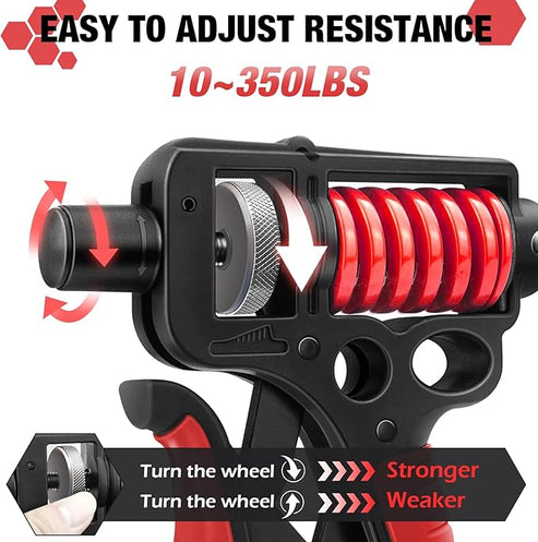 V5 Pro Adjustable Hand Gripper - 11-220 lbs Resistance with Counter & Safety Hammer