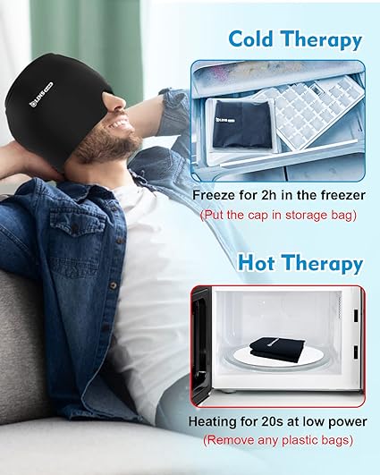 Migraine Relief Cooling Cap – Soothing Ice Pack Head Wrap for Headaches, Stress & Hangovers