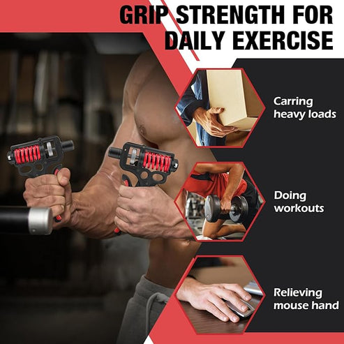 V5 Pro Adjustable Hand Gripper - 11-220 lbs Resistance with Counter & Safety Hammer