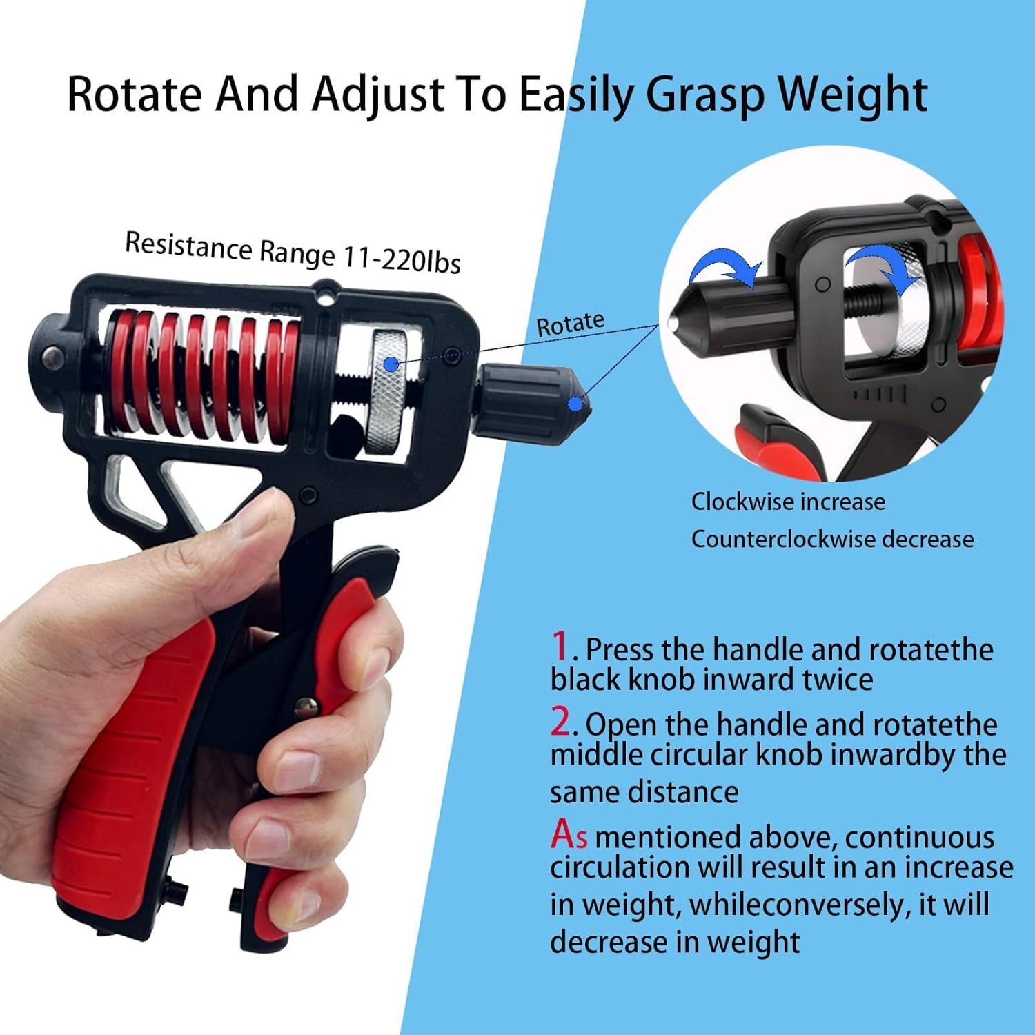 V5 Pro Adjustable Hand Gripper - 11-220 lbs Resistance with Counter & Safety Hammer