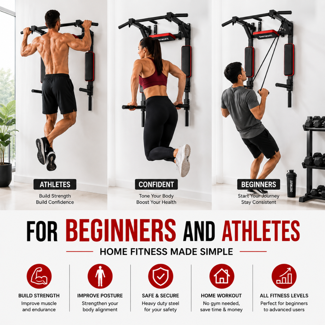 OneTwoFit Multifunctional Wall Mounted Pull Up Bar - Heavy Duty Steel, Multi-Grip Positions & Space Saving Design – Build Strength, Transform Your Body – Target Back, Chest, Arms, Shoulders & Abs