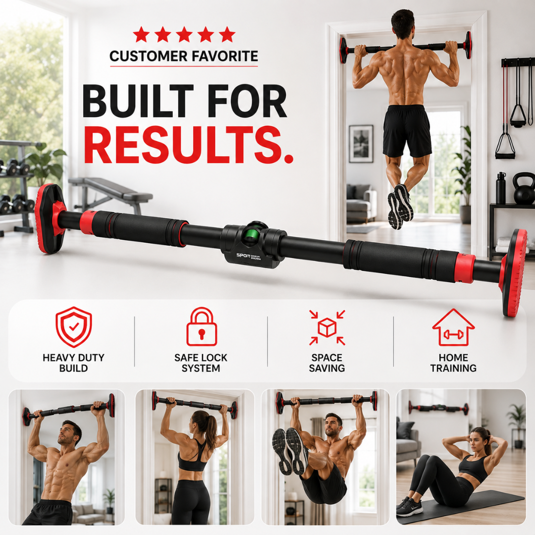 Heavy-Duty Adjustable Doorway Pull-Up Bar – Sculpt Your Upper Body from Home – Supports 150kg, No Drilling – Multi-Grip, Anti-Loosen Lock – Easy Installation – For Home & Gym – Build Muscle, Strength & Definition