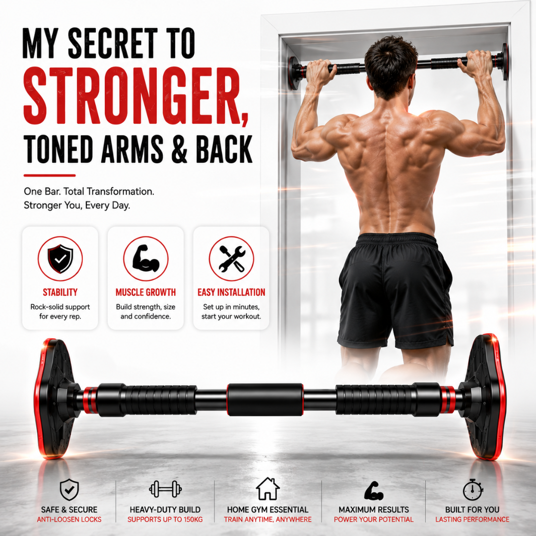 Heavy-Duty Adjustable Doorway Pull-Up Bar – Up to 50% OFF – Sculpt Your Upper Body from Home – Supports 150kg, No Drilling – Multi-Grip, Anti-Loosen Lock – Easy Installation – For Home & Gym – Build Muscle, Strength & Definition