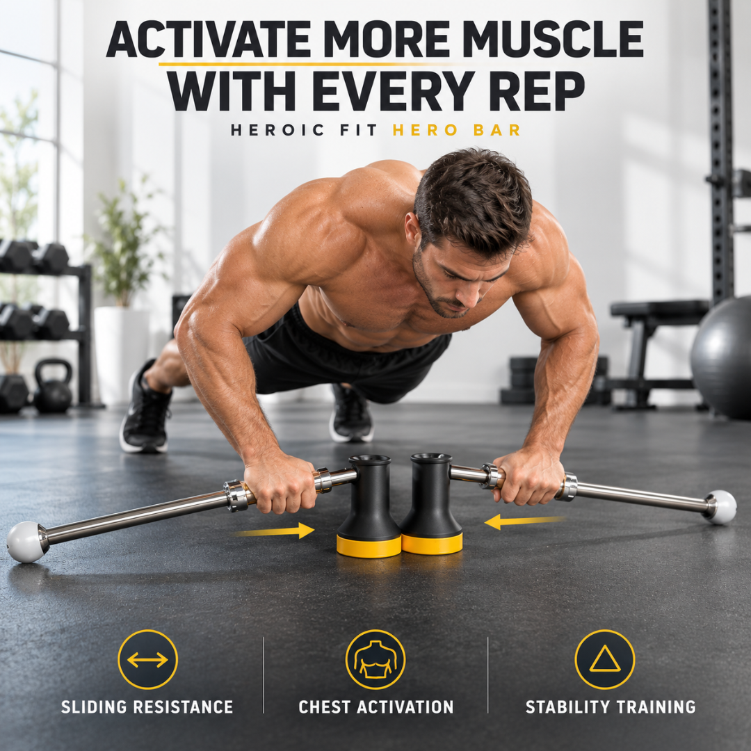 Heroic Fit Hero Bar – Sliding Push-Up Trainer – Full Body Workout, Build Strength & Core – Multiple Grip Positions, Portable Home Gym – Target Chest, Triceps, Shoulders & Core