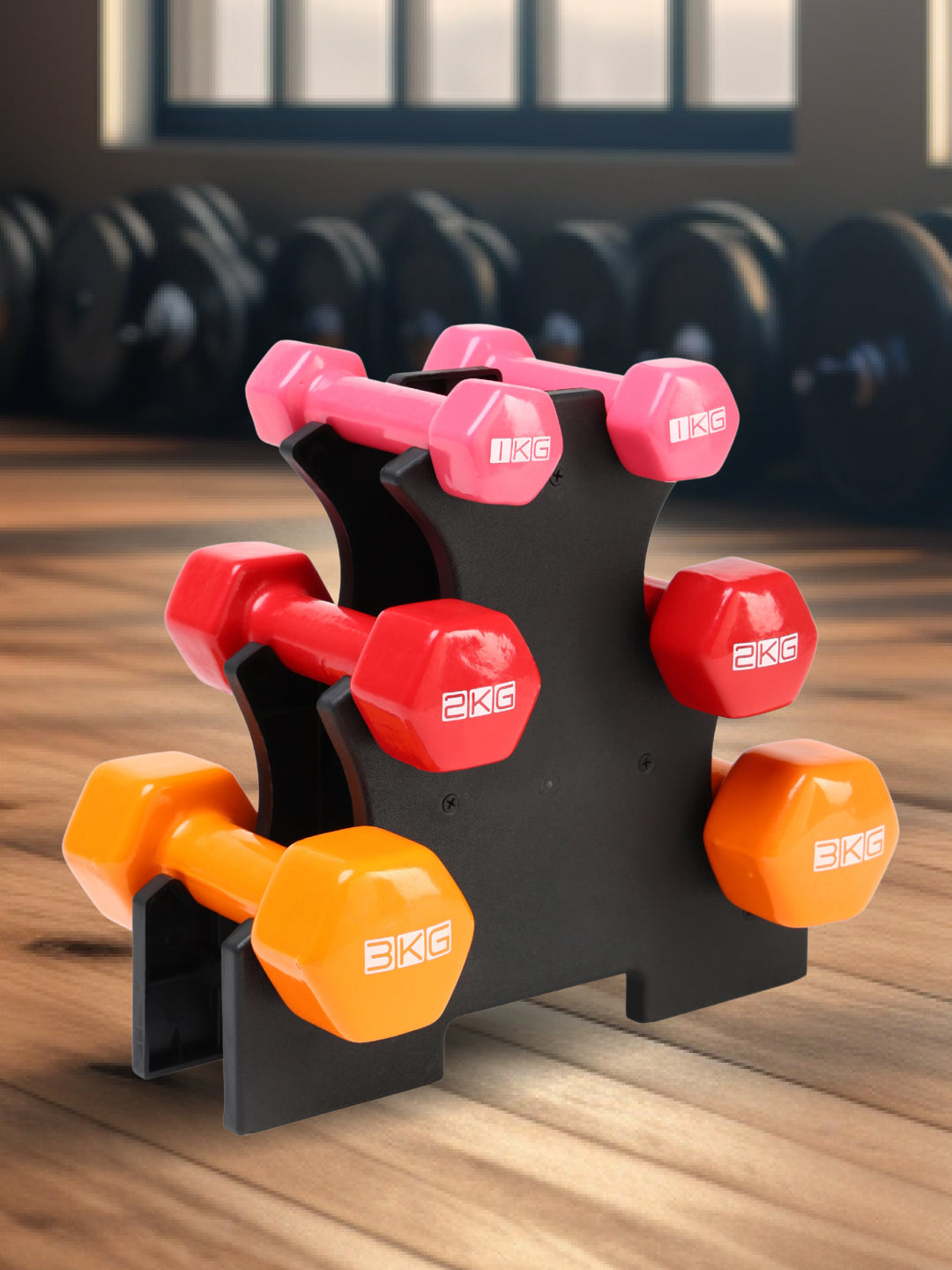Cult Vinyl Dumbbells Combo for Gym Exercise (1kg + 2kg + 3kg Set) 12kg | Dumbbell With Stand