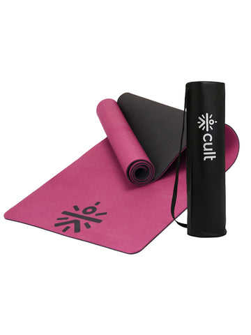 CULT TPE Yoga Mat 6mm with Carry Bag & Strap | Anti-Slip, Sweat Resistant, Lightweight & Durable Exercise Mat for Yoga, Pilates, Meditation & Home Workout   Purple Wine/Black