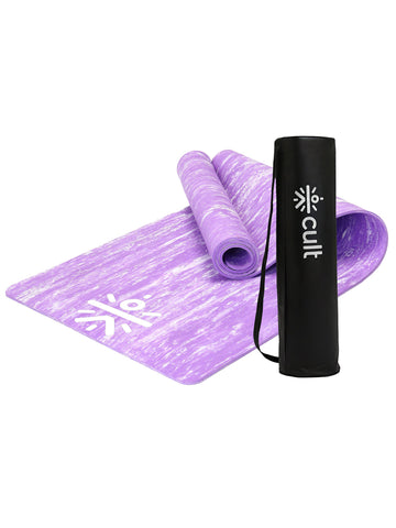 CULT TPE Yoga Mat 6mm with Carry Bag & Strap   Eco-Friendly, Non-Slip, Lightweight & Durable Exercise Mat for Yoga, Pilates, Meditation & Home Workouts   Lavender Marble Print